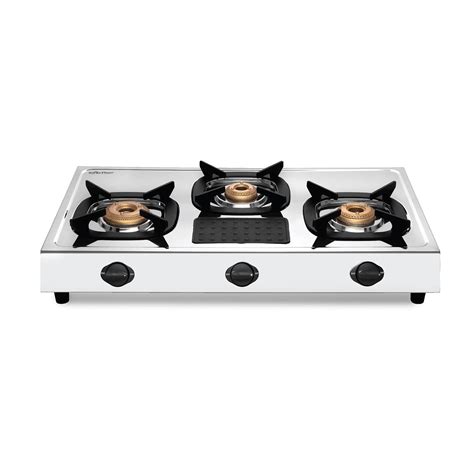 SURYA FLAME Lpg Gas Stove 3 Burner Stainless Steel Force Open Cooktop