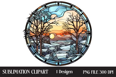 Stained Glass Winter Landscape Clipart Graphic By Creative Design House