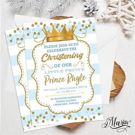 MariaChristening Invitation Card Prince Personalized Baptismal