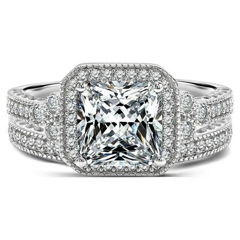 Jeenmata 2 Carat Cushion Cut Moissanite Engagement And Wedding Set Antique Cluster Ring In 18k