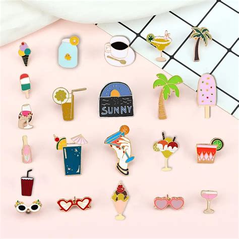 Drink Cup Enamel Pins Wine Glass Juice Badge Brooches Lapel Pin Denim