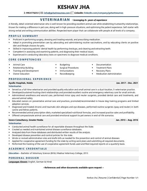 Veterinarian Resume Examples Template With Job Winning Tips