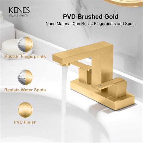 Kenes Brushed Gold Bathroom Sink Faucet 3 Hole Centerset Bathroom