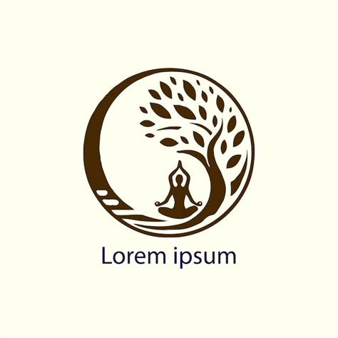 Un logotipo de yoga con un árbol y una persona haciendo yoga Vector