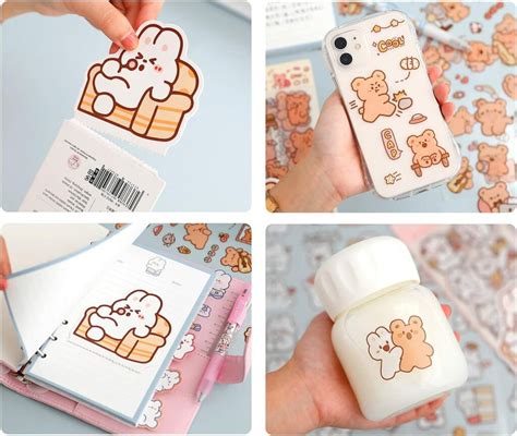 Set Hojas Sticker Ositos Y Conejitos Kawaii Eletech