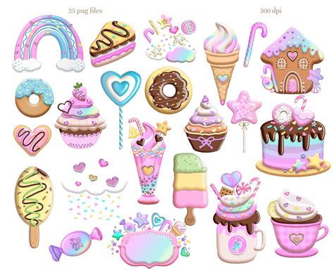 Candyland Clipart Candy and Sweets Png Pastel Sweet Clip - Etsy