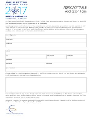 Fillable Online ADVOCACY TABLE Application Form Fax Email Print PdfFiller