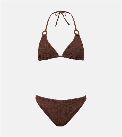 Hunza G Eva Shirred Bikini In Brown Lyst
