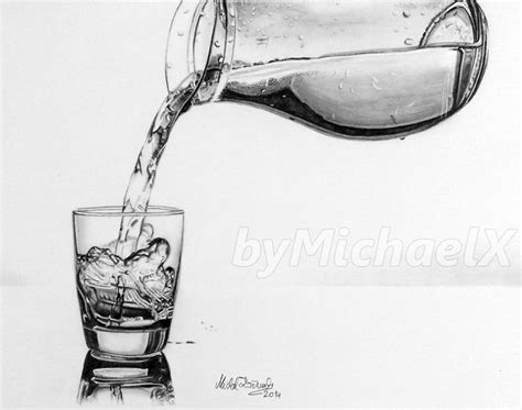 Drawing Pencil Pouring A Glass Of Water Graphite Drawings Pencil Drawings Water Drawing