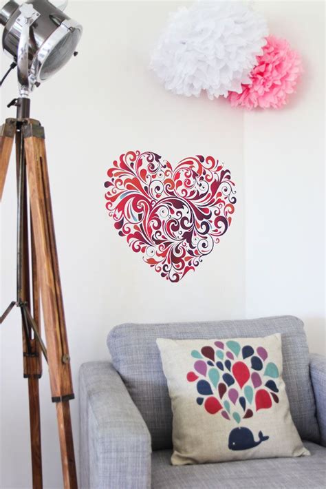 Floral Heart Vinyl Wall Sticker Wall Stickers Vinyl Wall Stickers