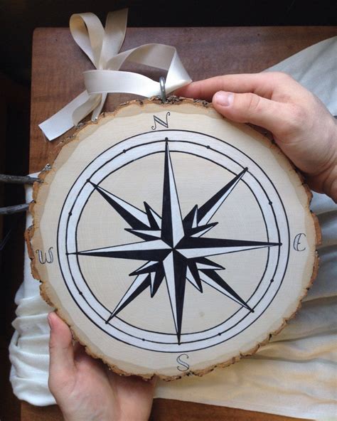 Large Wall Hanging Compass Rose Tree Slice 10 Inch Round Etsy