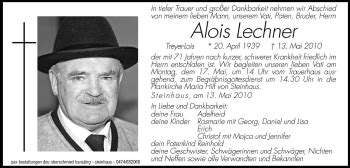 Traueranzeigen Von Alois Lechner Trauer Bz