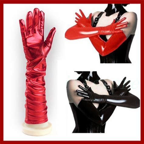 Frauen Männer Sexy lange Handschuhe Glänzende Wetlook Lackleder