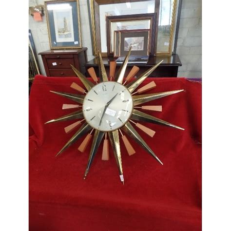 Retro Metamec Sunburst Wall Clock With Brass Teak Rays