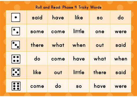 Roll And Read Tricky Words Phase 2 5 Teaching Resources