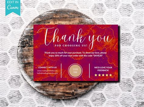 Editable Red Marble Printable Business Thank You Card Template Thank You For Purchase Card