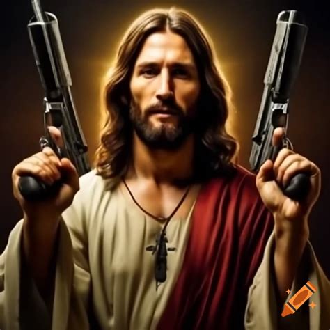 Jesus Christ Holding Guns Provocative Imagery On Craiyon