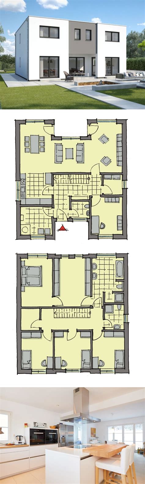 Stadtvilla Modern Grundriss Offen Mit Flachdach Architektur Zimmer