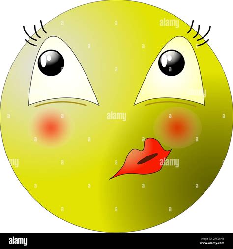 Vector Kissing Female Emoticon With Red Lips Isolated On White