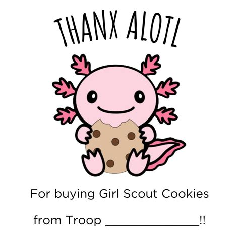 Thanx Alotl Girl Scout Cookie 2024 Mascot Thank You Cards Artofit