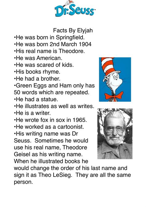 Fun Facts About Dr Seuss Facts About Dr Seuss Fun Facts Facts Gambaran