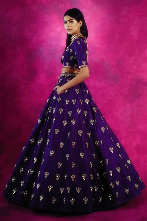 Buy Vvani By Vani Vats Purple Embroidered Silk Lehenga Set Online Aza