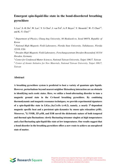 Pdf Emergent Spin Liquid Like State In The Bond Disordered Breathing