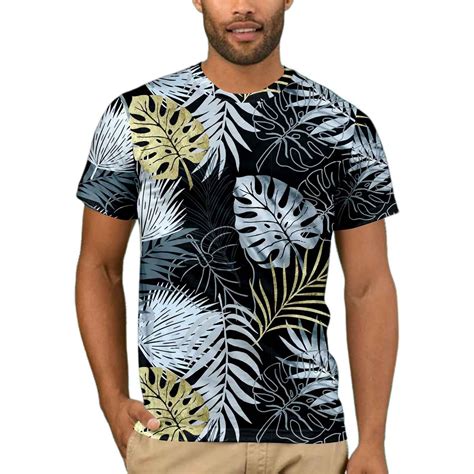 Yuhaotin Patriotic T Shirts For Men Mens Summer Thin T Shirt 3d Printed Seaside Coconut Leaf