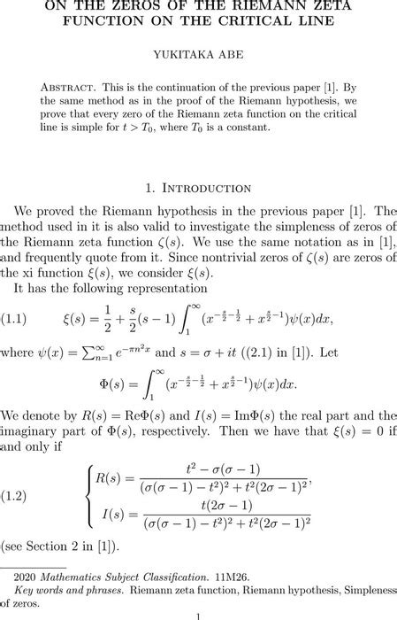 On The Zeros Of The Riemann Zeta Function On The Critical Line Mathematics Cambridge Open Engage