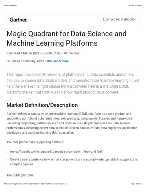 Magic Quadrant For Data Science And Machine Learning Platforms 2021