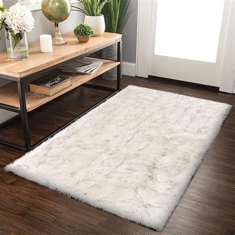 Latepis White With Grey Tips Fur Rug 3x4 Faux Sheepskin Rugs For Living Room Fluffy Shaggy