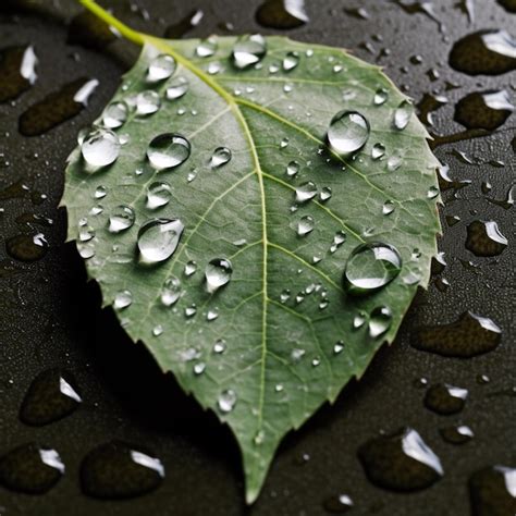 Una Hoja Con Gotas De Agua Sobre Ella Foto Premium