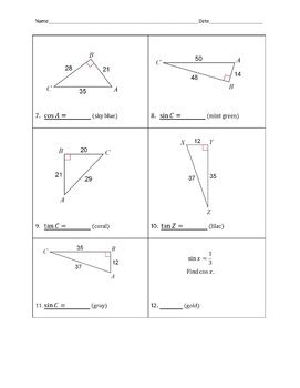 Trigonometric Ratios Color By Number By Funrithmetic Tpt