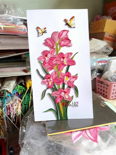 DIY Paper Quilling Greeting Card With Pink Flowers And Butterflies