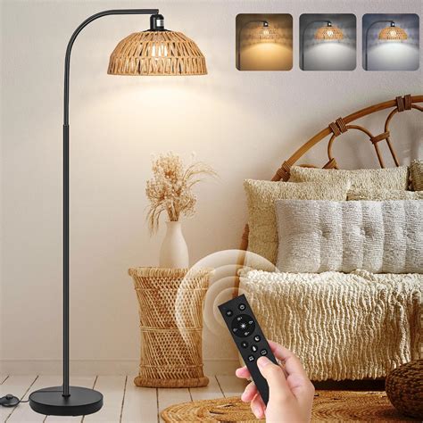 Rattan Floor Lamp Modern Black Standing Floor Lamps With Remote