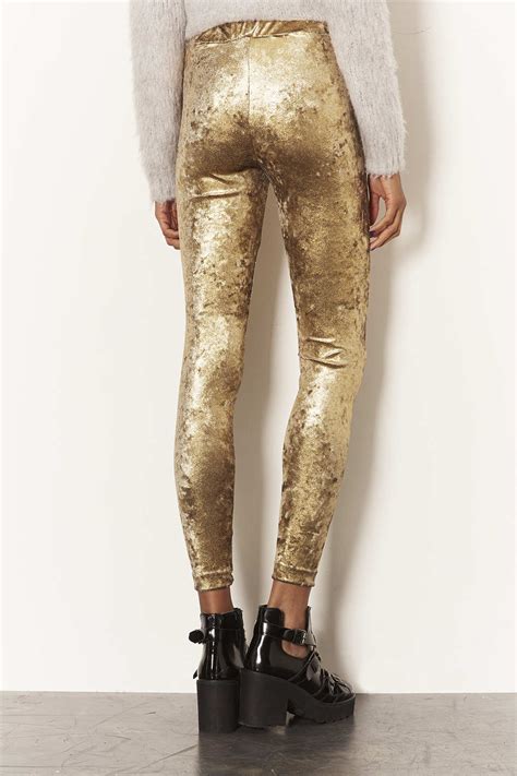 Lyst Topshop Gold Foil Velvet Leggings In Metallic