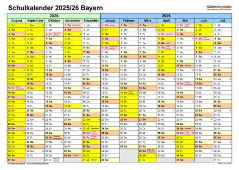 Schulkalender 20252026 Bayern Für Pdf