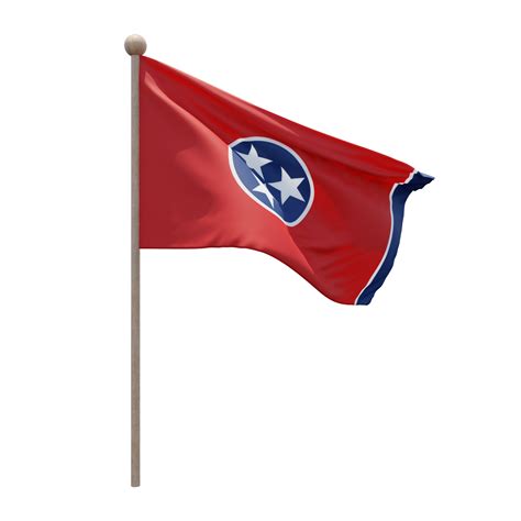 Tennessee 3d illustration flag on pole. Wood flagpole 11285716 PNG