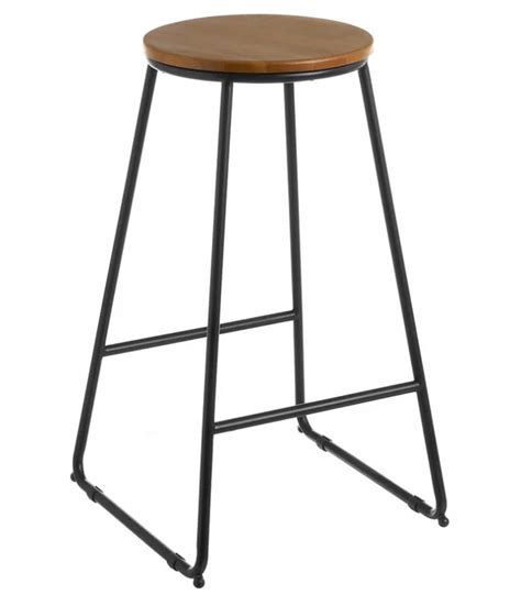 Tabouret de bar rond en métal noir et bois 40x41x70 5cm