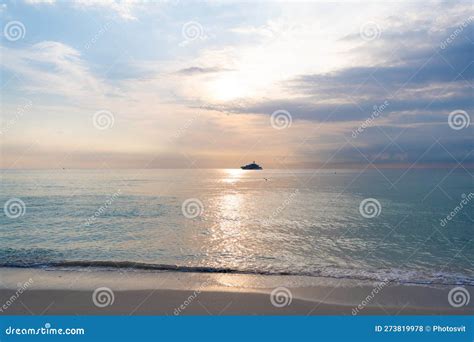 Evening Sky In Summer Vacation Skyscape With Ship On Horizon Stock