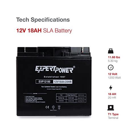 ExpertPower 12 Volt 18 Ah Rechargeable Battery With Nuts Bolts