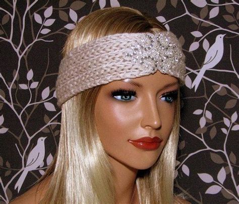 Knit Headband Womens Beaded Embellished Winter Headbands Bohemian Ear