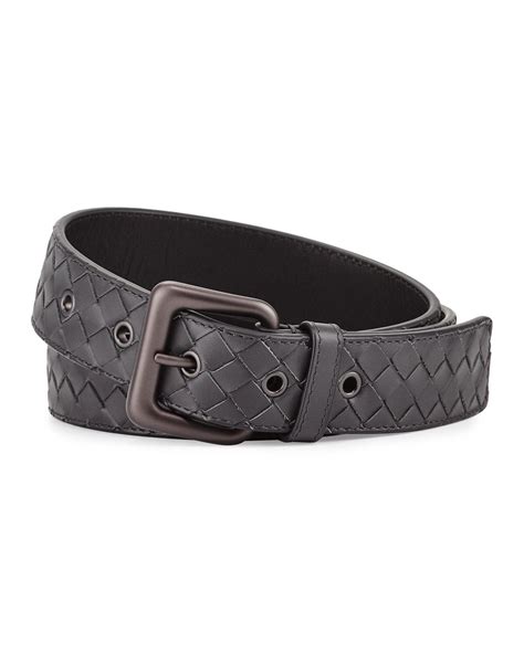 Bottega Veneta Men S Intrecciato Leather Belt In Dk Grey Gray For Men