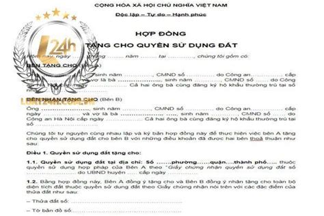 Mẫu hợp đồng tặng cho quyền sử dụng đất mới nhất năm 2024