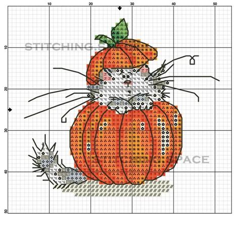 A Cross Stitch Pattern With A Cat In A Pumpkin