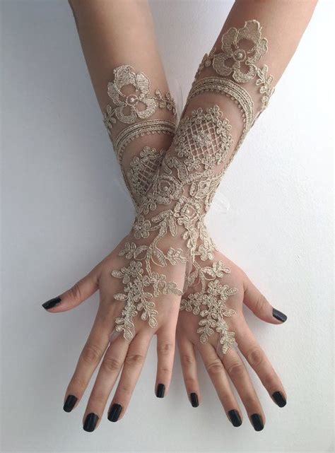 Wedding Glove Bridal Gloves Gold Lace Gloves Long Lace Etsy Wedding