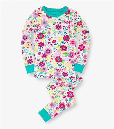 Flowers Organic Cotton Pajama Set Long Pajamas Sleepwear Girls