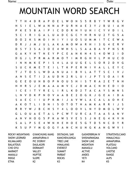 Mountains Word Search Wordmint