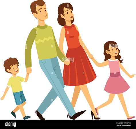 Walking parents with kids. Cartoon family characters Stock Vector Image ...