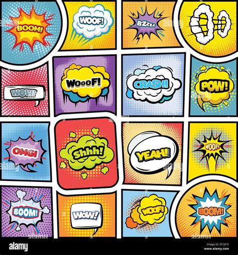 Colorful Comic Book Background With Speech Bubbles Clouds Wording